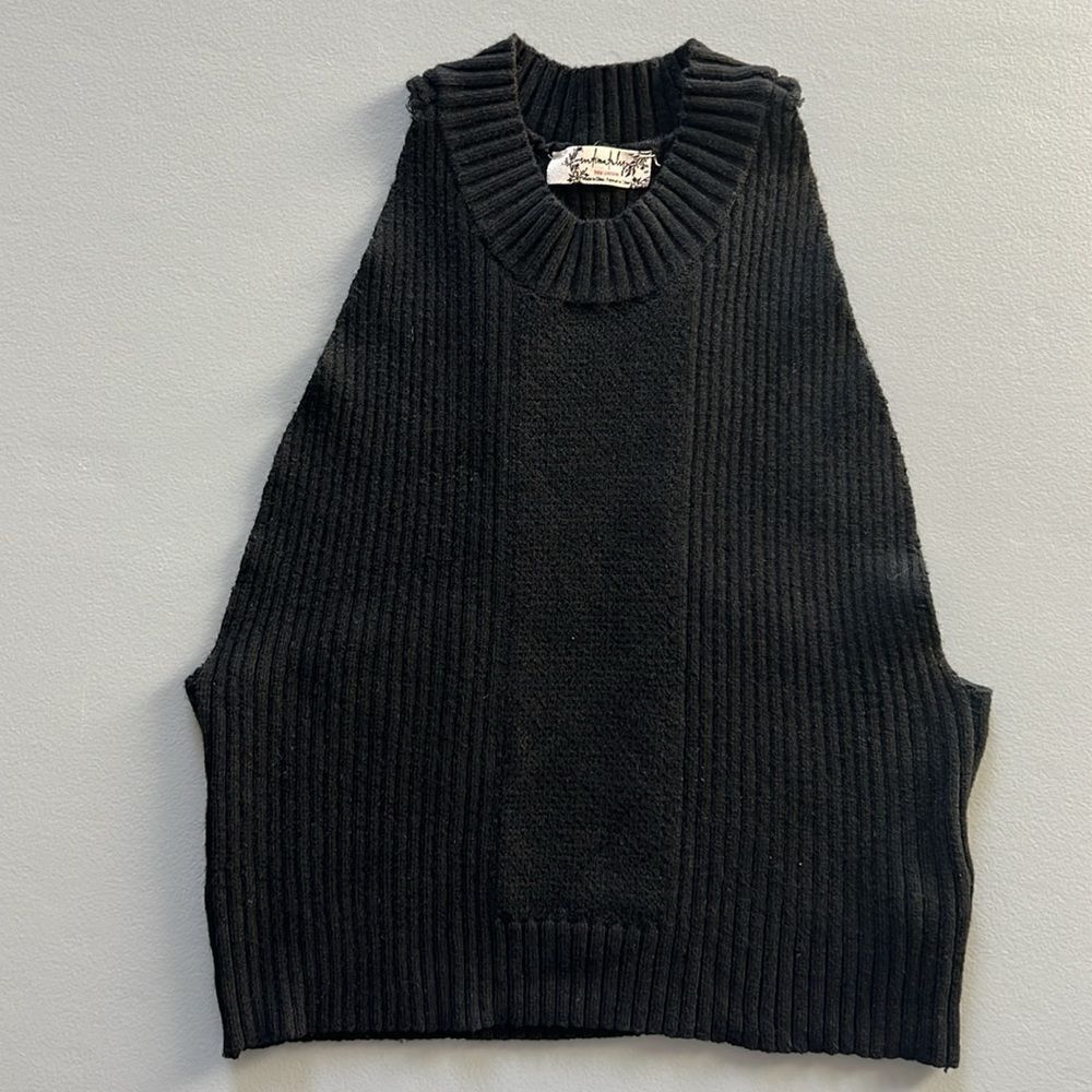 Free People Charcoal Ribbed Knit Top Size S